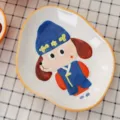 Assiette créative en céramique peinte à la main avec chien de dessin animé pour enfants - Zodiaque chinois / Assiette Chien