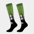 Professionele compressiekousen met iconische Mona Lisa digitale print in groen en zwart - S/M / Mona Lisa