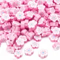 Cuentas de arcilla polimérica en forma de flor rosa y blanca para proyectos creativos de joyería DIY - Pack de 30 / Rosa
