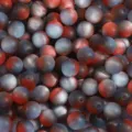 Nahaufnahme von rot und graublau marmorierten matten Harzperlen für DIY-Schmuckherstellung - Rote Bohnen Taro Rot Schwarz