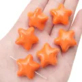 Bright glossy orange puffy star acrylic loose beads for DIY handmade jewelry crafting - 2 Pieces (23x22mm) / Orange Red