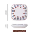 Assiette carrée de 8 pouces en céramique florale de style japonais avec ses dimensions - Petite Fleur Rouge / Assiette Carrée Rayée 8 Pouces
