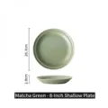 Matcha green 8-inch ceramic shallow plate with minimalist nordic design for salad - 8-Inch Shallow Plate / Matcha Green