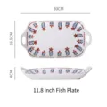 Plat à poisson rectangulaire en céramique de 11,8 pouces au style japonais chic - Petite Fleur Rouge / Plat à Poisson Double Poignée 11,8 Pouces