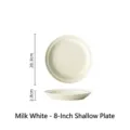 8-inch creamy white minimalist ceramic shallow dinner plate with a 20.3cm diameter - 8-Inch Shallow Plate / Milk White