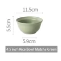 4.5 inch Nordic minimalist ceramic rice bowl in matcha green finish, size 11.5cm. - 4.5-inch Rice Bowl / Matcha Green