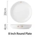 8-Zoll-minimalistischer weißer Keramikteller mit Bärenlogo, 20cm Durchmesser 4cm - Weiß Holzmaserung Bär 8-Zoll Reisteller