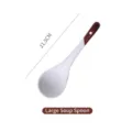 Grande cuillère à soupe en céramique de 21,5 cm avec manche marron style japonais - Petite Fleur Rouge / Louche à soupe
