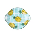 Leuke keramische diepe bord met ananaspatroon en dubbele handgrepen voor dagelijks gebruik - Gedrukt 10 inch rond bord met twee handgrepen / Nieuwe Ananas