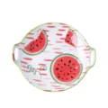 Schattig handbeschilderd keramisch serveerbord met watermeloenmotief en handgrepen - Gedrukt 10 inch rond bord met twee handgrepen / Watermeloen