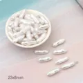 Pearl white 23x8mm long irregular ABS baroque imitation beads for jewelry making - Long Bean / 10 Pieces/Pack