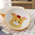 Mignonne bol en céramique peint à la main avec motif de taureau pour enfants en jaune - Zodiaque chinois / Petit Bol Vache 5 Pouces (12,5cm)