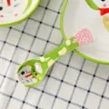 Cuillère en céramique peinte à la main pour enfants style japonais motif dessin animé - Serpent / 2 Pièces/Ensemble / Vert Herbe