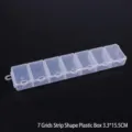 Vue détaillée d'une boîte en plastique transparent à 7 compartiments, 3,3x15,5 cm - 7-Grilles Long (PBB008) / 1 Pièce