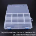 Grande boîte de rangement en PP transparent à 10 compartiments avec diviseurs réglables - Grande 10-Grilles Couvercle Rabattable / 1 Pièce