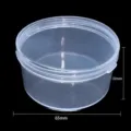 Dettaglio macro della scatola rotonda in plastica con dimensioni di 65mm e 32mm - Bottiglia rotonda collegata / 1 Pezzo / Trasparente