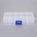 Transparenter Schmuck-Organizer aus Kunststoff mit 10 Fächern und blauem Verschluss - 10-Fächer-Packung / Weiß (Blaue Schnalle)