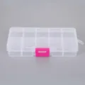 Transparente Schmuckschatulle aus Kunststoff mit 10 Fächern und rosa Verschluss für Perlen - 10-Fächer-Packung / Weiß (Rote Schnalle)
