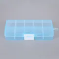 Transparente blaue 10-Fach Kunststoff-Organizer-Box für Ohrringe Schmuck Perlen - 10-Fächer-Packung / Blau (Weiße Schließe)