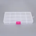 Transparent 15-compartment plastic jewelry storage organizer box with pink snap buckle - 15 Grids / Transparent (Red Buckle)