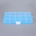 Blue 15-compartment transparent plastic organizer box for jewelry earrings and beads - 15 Grids / Blue (White Clasp)