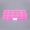 Pink translucent 15-grid plastic storage box for sorting small jewelry and beads - 15 Grids / Pink (White Clasp)