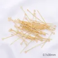 Alfileres de ojo chapados en oro de 0,7x30 mm para hacer joyas DIY, accesorios y componentes - Alfiler de Ojo (Lleno de Oro 18K) / 30mm/50 Piezas