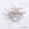 Alfileres de ojo de metal plateado de alta calidad para joyas DIY, variante 0.7x30mm - Alfileres de Ojo / 0.7x30mm (50 unidades/paquete) / Plata dorada blanca