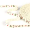 Cream Christmas printed cotton ribbon roll, 1.5cm wide for DIY crafts - Christmas Tree and Socks Style (Style 18) / 1.5cm Wide 5 Yards Pack