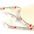Cream cotton ribbon with red heart and 'Handmade with Love' print, 1.5cm wide. - Heart and Handmade Letters Style (Style 34) / 1.5cm Wide 5 Yards Pack