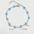 Bracciale in acciaio inossidabile argento con perline malocchio blu e chiusura regolabile - Stile Acciaio / 17+5cm / Blu Mare