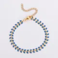 Elegante bracciale a catena a lisca di pesce in acciaio inossidabile dorato con smalto blu - Blu zaffiro