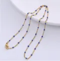 Elegant bohemian stainless steel gold chain necklace with blue enamel beads details - Steel Style / 45cm / Blue