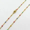 Bohemian stainless steel necklace with colorful enamel beads on a golden chain detail - Silver Style / 45cm / Multicolor 1