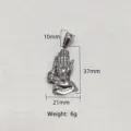 Macro detail of stainless steel praying hands pendant with measurements and 6g weight - Steel