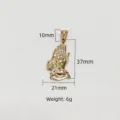 Detail view of golden praying hands pendant showing 37mm height and 6g weight specifications - Gold