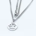 Macro view of stainless steel circular Cancer zodiac pendant with hollowed design details - Steel Style / 45cm Chain / Cancer