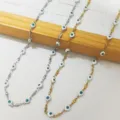 Détail de colliers en acier inoxydable avec perles mauvaises œil blanches en or et argent - Perles Blanches Couleur Acier / 45+5cm / Acier
