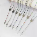 Collana rosario religioso in acciaio inossidabile con perle colorate e pendente a croce. - Perline Multicolore / Colore acciaio
