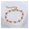 Handmade red enamel Turkish evil eye stainless steel bracelet in elegant gold finish - Pink