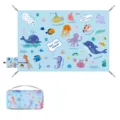 Portable waterproof beach mat with blue cartoon ocean animal patterns and carrying handle. - 150x100cm / Sea Squad