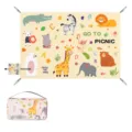 Portable waterproof cartoon picnic mat with cute animal prints and carry handle - 150x100cm / Animal Alphabet Paradise