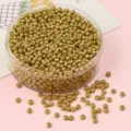 Macro detail of golden metallic glass seed beads in a container for DIY jewelry making - 2.0mm / 10g/Pack (Approx 1000 Pcs) / Light gold