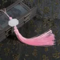 Ciondolo nappa in seta rosa fatto a mano con ornamento in giada loto bianco per ventaglio - Nappina di loto / Rosa