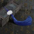 Ciondolo nappa in seta blu stile cinese antico con accessorio fiore di loto bianco - Nappina di loto / Blu Zaffiro