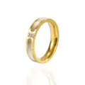 Elegante anello dorato con intarsio in madreperla bianca e tre pietre di cristallo - n.5 / Stile Pave in Conchiglia Bianca (GJ780) / Oro