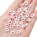 Vintage style white flower millefiori glass beads with red center for DIY jewelry - White with Red Dots / 8mm (Aperture 1mm) 10 Pieces