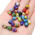 Multi-color millefiori oval glass beads with striped pattern for DIY jewelry making - Oval Bead (6x9mm) / 10 Pieces/Pack