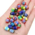 Handmade colorful Millefiori glass barrel beads with striped patterns for DIY jewelry making - Oval Bead (8x12mm) / Pack of 5