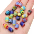 Handmade colorful millefiori oval glass beads for DIY jewelry making and necklaces - Oval Bead (10x13mm) / Pack of 5